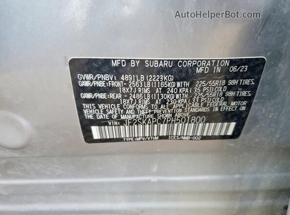 JF2SKAPC7PH501800 2023 SUBARU FORESTER Silver VIN კოდის სტიკერის ხედი