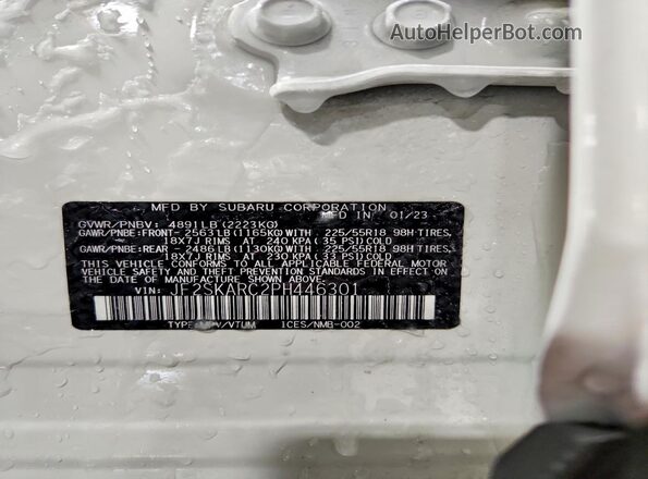 JF2SKARC2PH446301 2023 SUBARU FORESTER Белый Вид наклейки с VIN-кодом