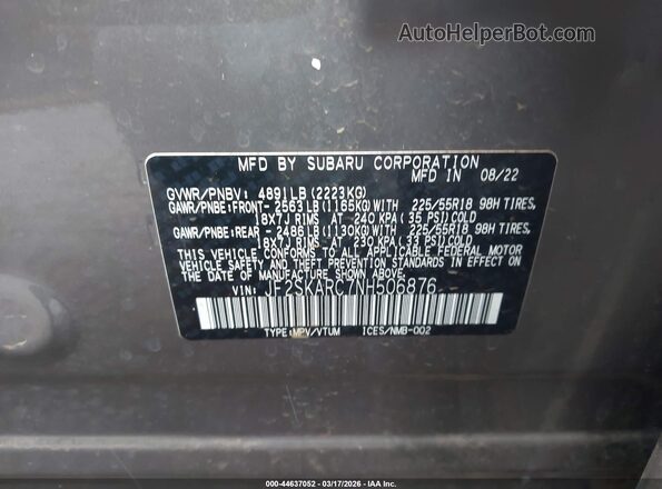 JF2SKARC7NH506876 2022 SUBARU FORESTER Brown Vista del compartimento del motor