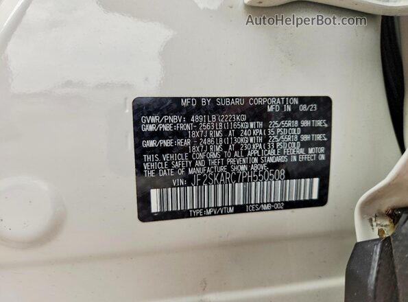 JF2SKARC7PH550508 2023 SUBARU FORESTER White Widok naklejki z numerem VIN