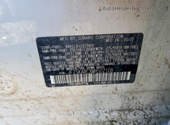 JF2SKARCXMH502108 2021 SUBARU FORESTER White VIN կոդի պիտակի տեսք