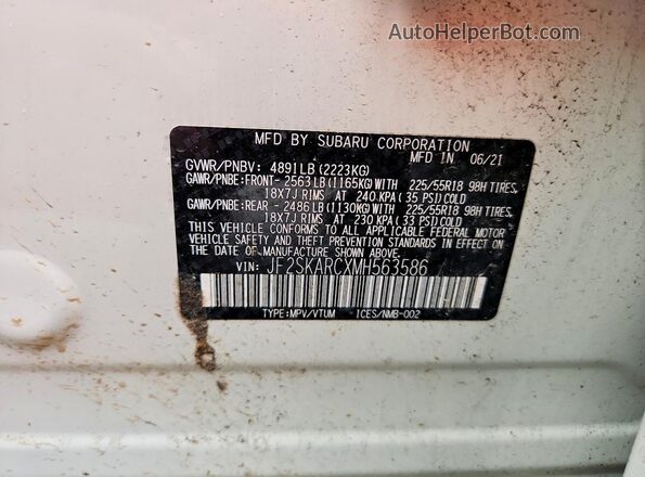 JF2SKARCXMH563586 2021 SUBARU FORESTER Белый Вид наклейки с VIN-кодом