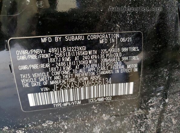 JF2SKASC3MH556134 2021 SUBARU FORESTER Black Widok naklejki z numerem VIN