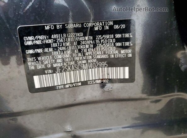 JF2SKASC9MH402995 2021 SUBARU FORESTER Gray Widok naklejki z numerem VIN