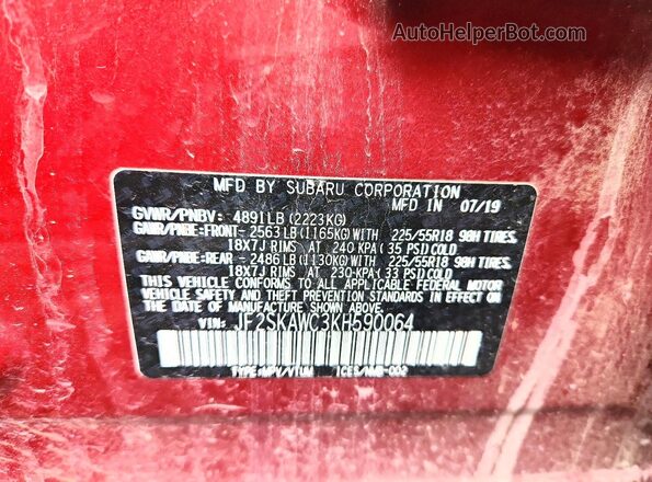 JF2SKAWC3KH590064 2019 SUBARU FORESTER Burn 