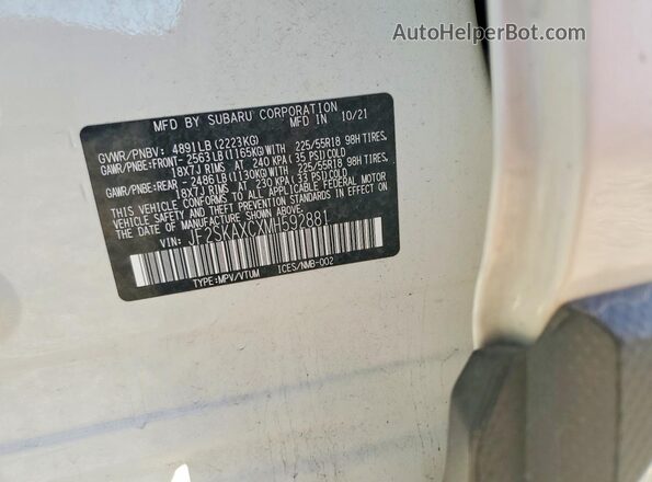 JF2SKAXCXMH592881 2021 SUBARU FORESTER White Շարժիչի բաժամունքի տեսք