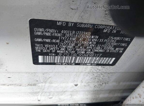 JF2SLDAC9SH498317 2025 SUBARU FORESTER White Widok komory silnika