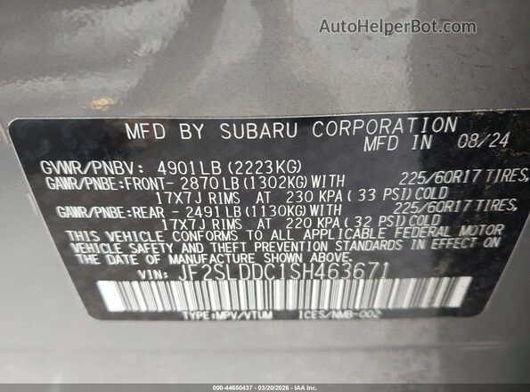 JF2SLDDC1SH463671 2025 SUBARU FORESTER Gray 