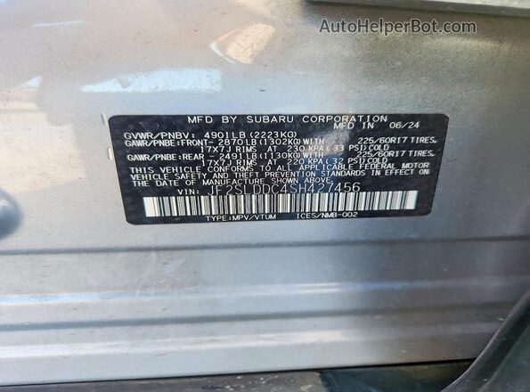 JF2SLDDC4SH427456 2025 SUBARU FORESTER Silver VIN კოდის სტიკერის ხედი