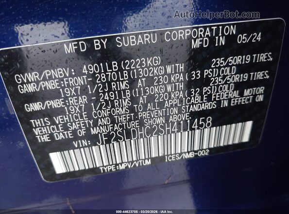 JF2SLDHC2SH411458 2025 SUBARU FORESTER Blue Widok komory silnika