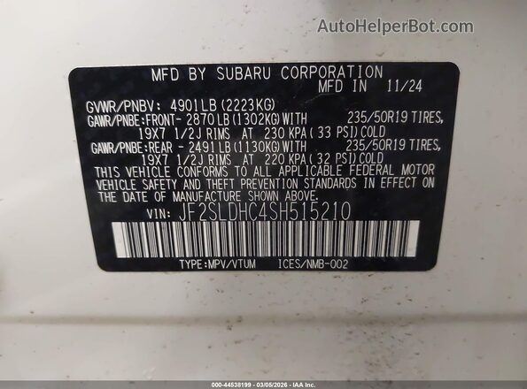 JF2SLDHC4SH515210 2025 SUBARU FORESTER White ძრავის განყოფილების ხედი