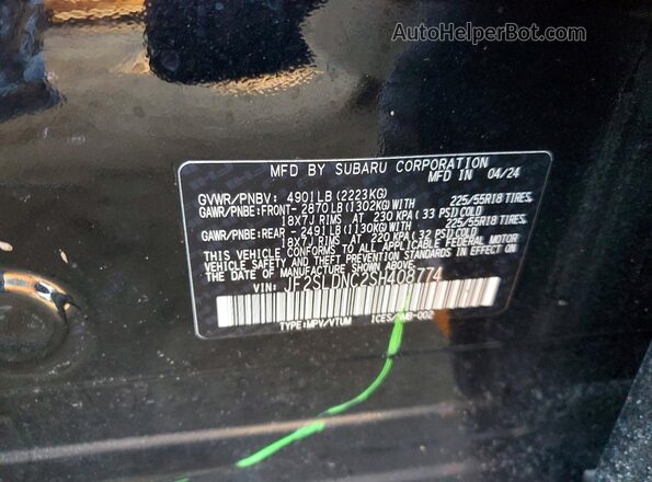 JF2SLDNC2SH408774 2025 SUBARU FORESTER Black VIN კოდის სტიკერის ხედი