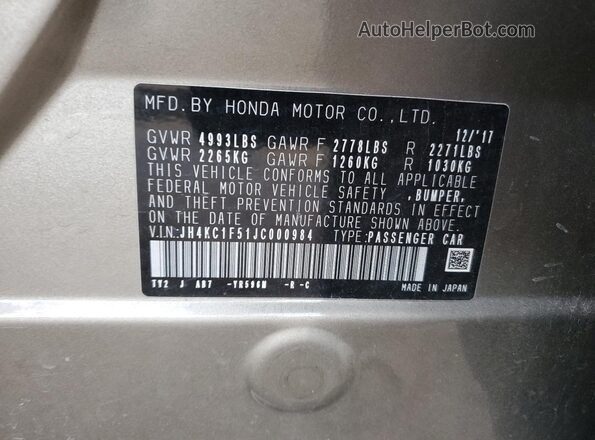 JH4KC1F51JC000984 2018 ACURA RLX Tan Вид підкапотного простору