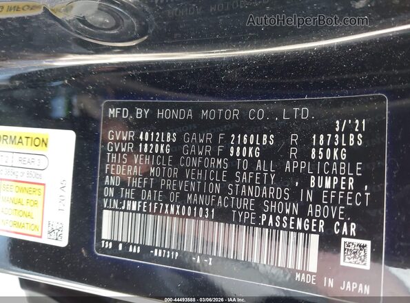 JHMFE1F7XNX001031 2022 HONDA CIVIC Black Vista del compartimento del motor