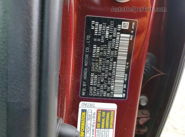 JHMZC5F17JC018490 2018 HONDA CLARITY Burgundy 