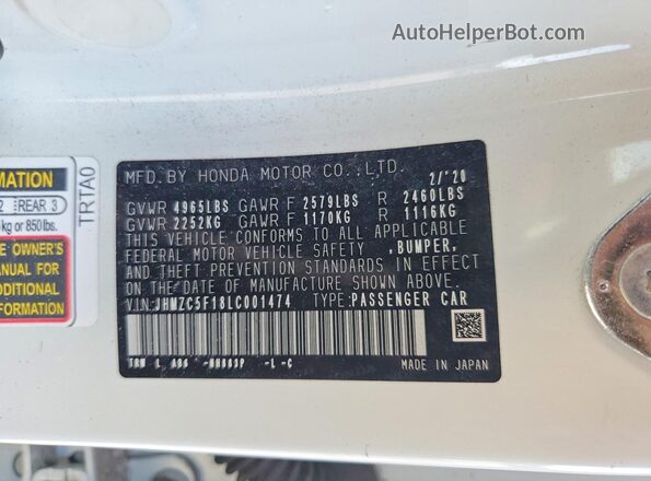 JHMZC5F18LC001474 2020 HONDA CLARITY White 