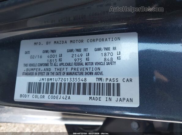 JM1BM1U72G1335548 2016 MAZDA 3 Gray Вид підкапотного простору