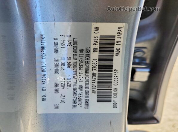 JM1BPAA70M1330601 2021 MAZDA 3 Gray ძრავის განყოფილების ხედი