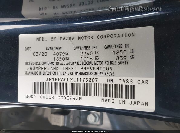 JM1BPACLXL1175807 2020 MAZDA 3 Blue Engine compartment view