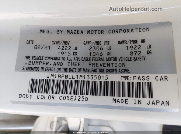 JM1BPBLL1M1335015 2021 MAZDA 3 White Շարժիչի բաժամունքի տեսք