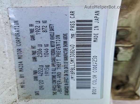 JM1BPBLL5M1308240 2021 MAZDA 3 White Widok naklejki z numerem VIN