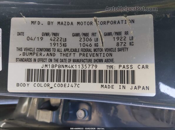 JM1BPBNM4K1135779 2019 MAZDA 3 Gray Շարժիչի բաժամունքի տեսք