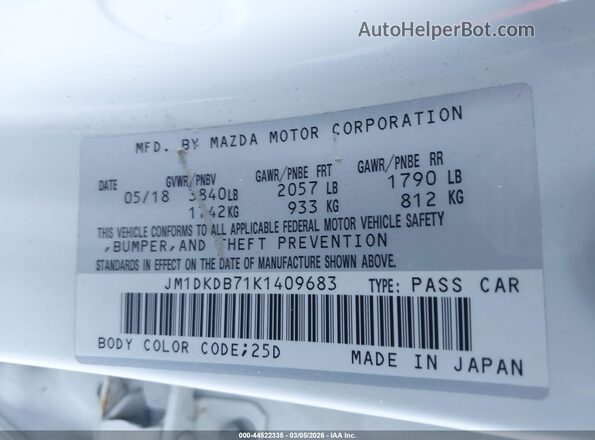JM1DKDB71K1409683 2019 MAZDA CX-3 Белый 