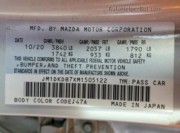 JM1DKDB7XM1505122 2021 MAZDA CX-3 White Widok komory silnika