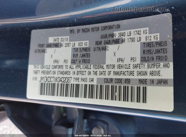 JM1DKDC7XK0402087 2019 MAZDA CX-3 Blue 