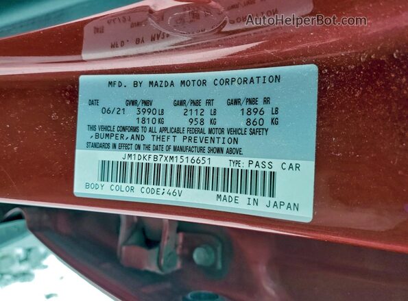 JM1DKFB7XM1516651 2021 MAZDA CX-3 Красный Вид наклейки с VIN-кодом