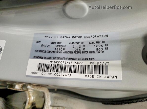 JM1DKFC76M1515026 2021 MAZDA CX-3 Белый Вид наклейки с VIN-кодом
