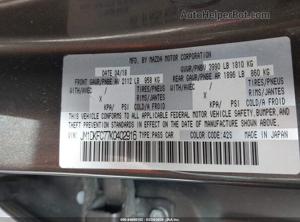 JM1DKFC77K0402916 2019 MAZDA CX-3 Gray Շարժիչի բաժամունքի տեսք