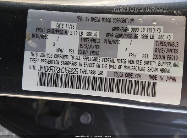 JM1DKFD72H0159829 2017 MAZDA CX-3 Серый Вид подкапотного пространства
