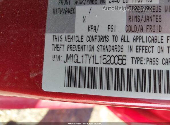 JM1GL1TY1L1520056 2020 MAZDA 6 Красный Вид наклейки с VIN-кодом
