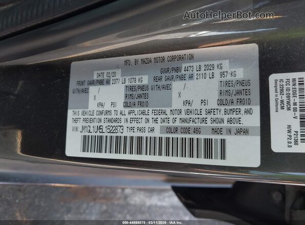 JM1GL1UM5L1522873 2020 MAZDA 6 Gray Widok komory silnika