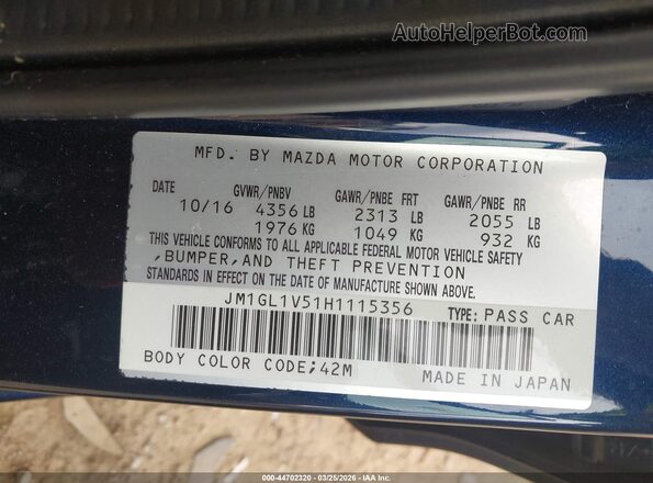 JM1GL1V51H1115356 2017 MAZDA 6 Dark Blue Widok komory silnika
