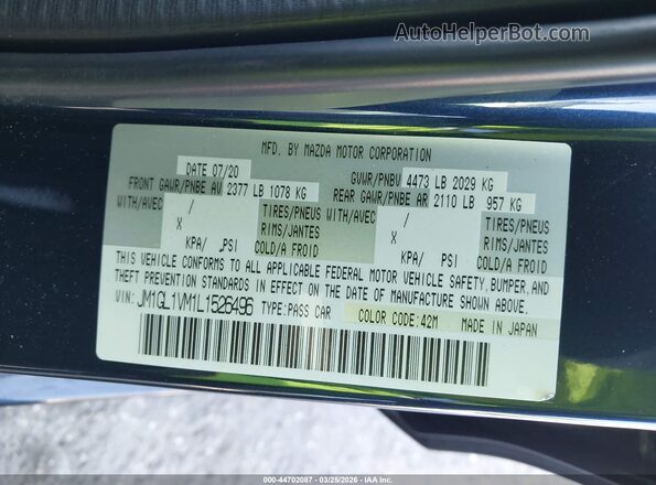 JM1GL1VM1L1526496 2020 MAZDA 6 Dark Blue Engine compartment view