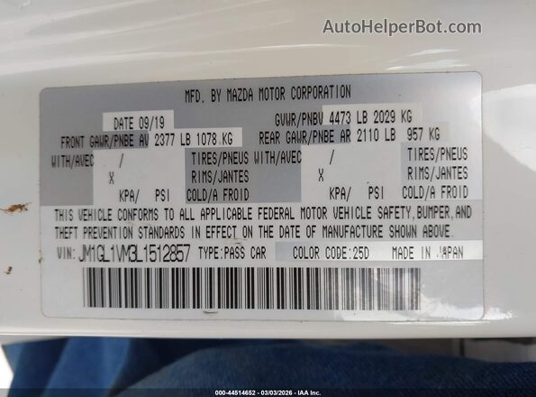 JM1GL1VM3L1512857 2020 MAZDA 6 White Շարժիչի բաժամունքի տեսք