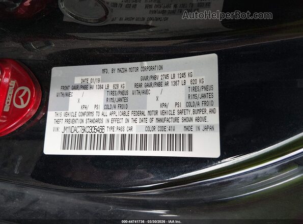 JM1NDAC78K0305466 2019 MAZDA MX-5 MIATA Black Vista del compartimento del motor