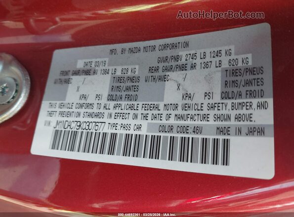 JM1NDAC79K0307677 2019 MAZDA MX-5 MIATA Burgundy Vista del compartimento del motor