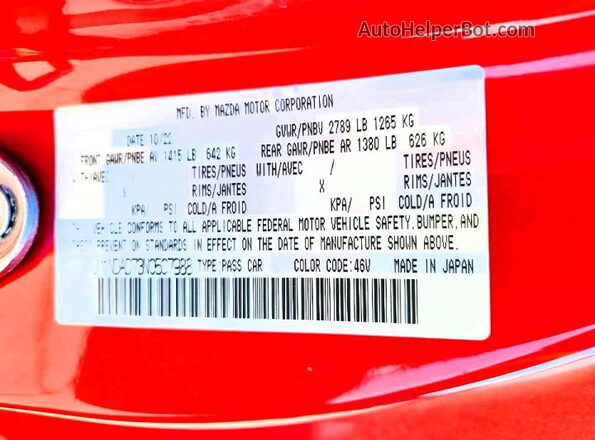 JM1NDAD73N0507988 2022 MAZDA MX-5 Red VIN կոդի պիտակի տեսք