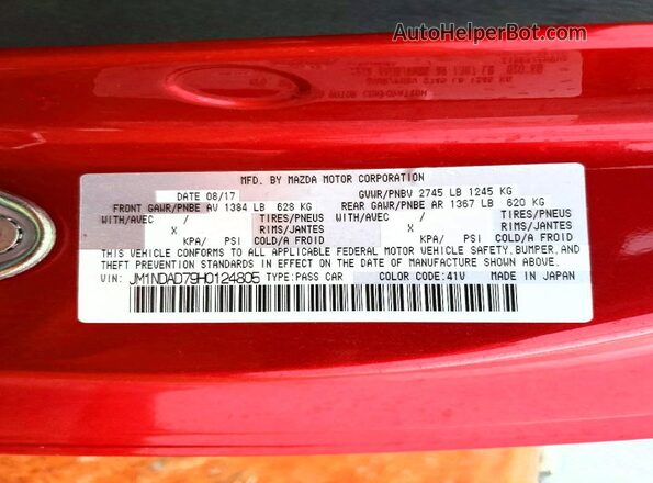 JM1NDAD79H0124805 2017 MAZDA MX-5 Red Շարժիչի բաժամունքի տեսք