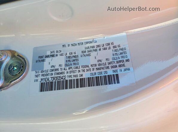 JM1NDAL70R0605402 2024 MAZDA MX-5 White ძრავის განყოფილების ხედი