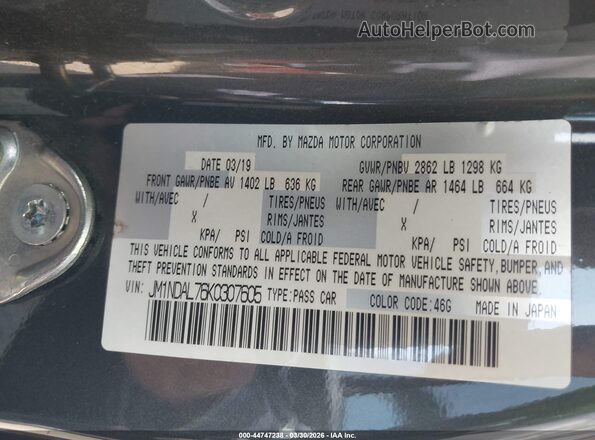 JM1NDAL76K0307605 2019 MAZDA MX-5 MIATA RF Gray Widok komory silnika