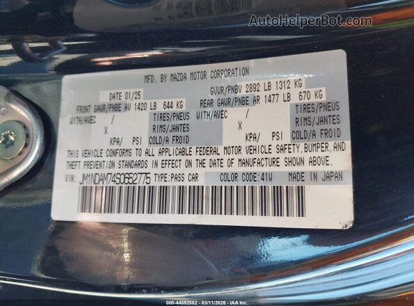 JM1NDAM74S0652775 2025 MAZDA MX-5 MIATA RF Black Widok komory silnika