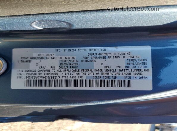 JM1NDAM79H0109012 2017 MAZDA MX-5 Blue ძრავის განყოფილების ხედი
