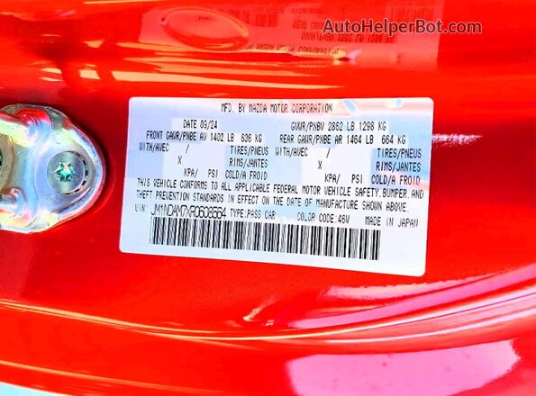 JM1NDAM7XR0608564 2024 MAZDA MX-5 Red Շարժիչի բաժամունքի տեսք