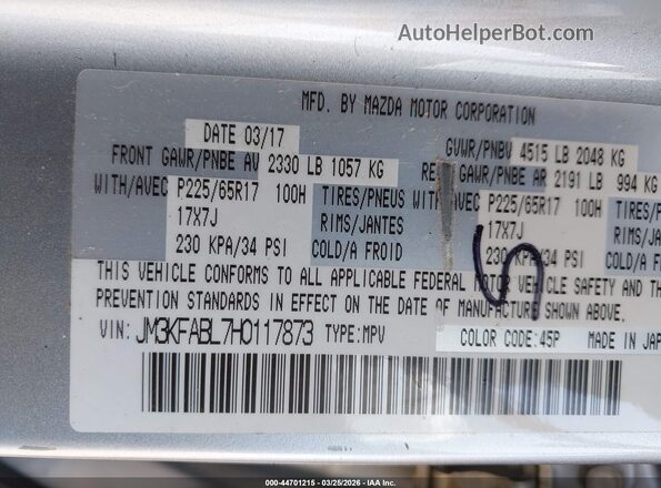 JM3KFABL7H0117873 2017 MAZDA CX-5 Silver Engine compartment view