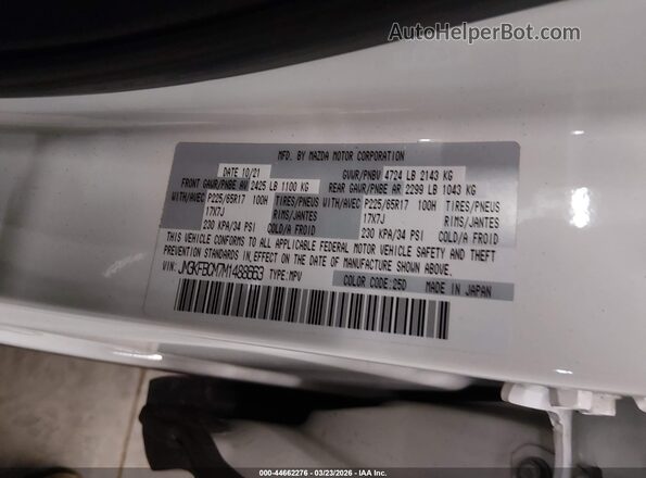 JM3KFBCM7M1488663 2021 MAZDA CX-5 White Engine compartment view