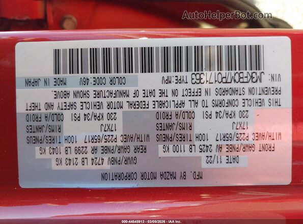 JM3KFBCM7P0171363 2023 MAZDA CX-5 Red Widok komory silnika